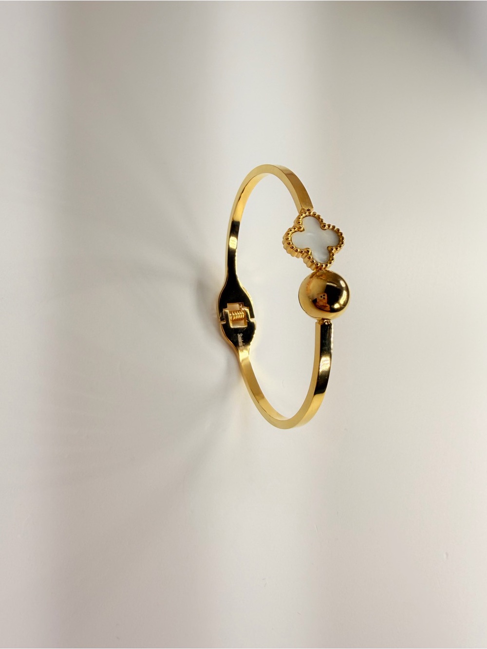 Gold Four-Leaf Clover Bangle Bracelet